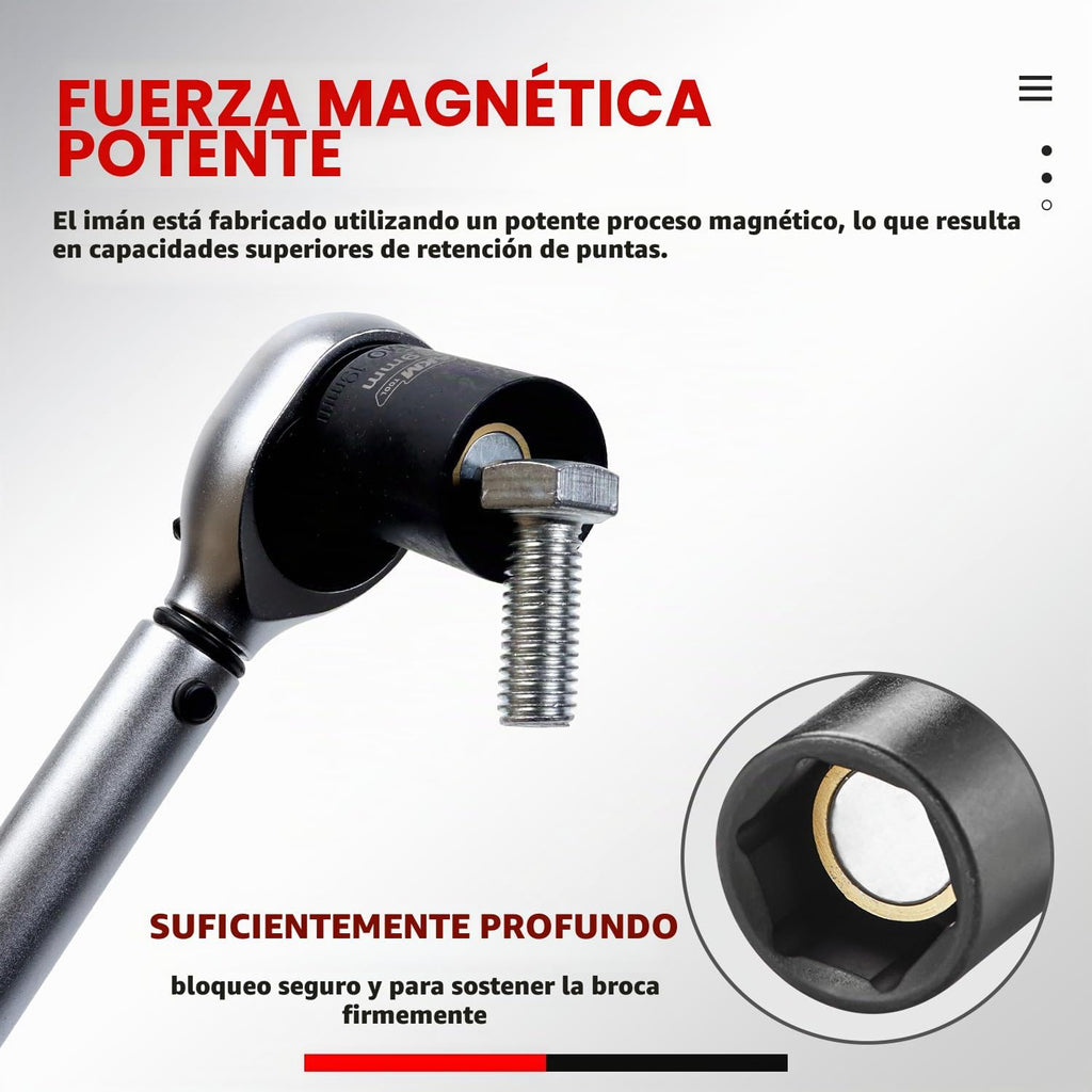 Juego de llaves de impacto magnético de 1/4 pulgada, 28 piezas SAE/métrico, 1/4 pulgada-9/16 pulgada, 5mm-15mm, 6 puntas, Cr-Mo, accionamiento cuadrado, con adaptador de llave de impacto