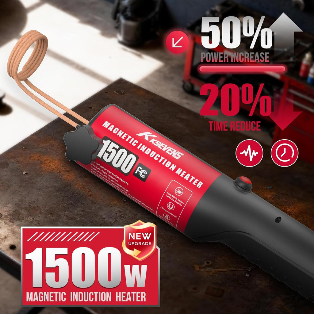 Calentador de inducción 1500W 110V Eliminación de pernos Herramienta de calentamiento por inducción magnética manual con 12 bobinas para quitar tornillos oxidados, Rojo