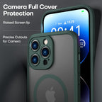 ImpactStrong Protector magnético diseñado para iPhone 14 Pro [protección de cámara] [prueba de caídas de grado militar] [compatible con MagSafe] Funda delgada translúcida mate (6.1 pulgadas), verde