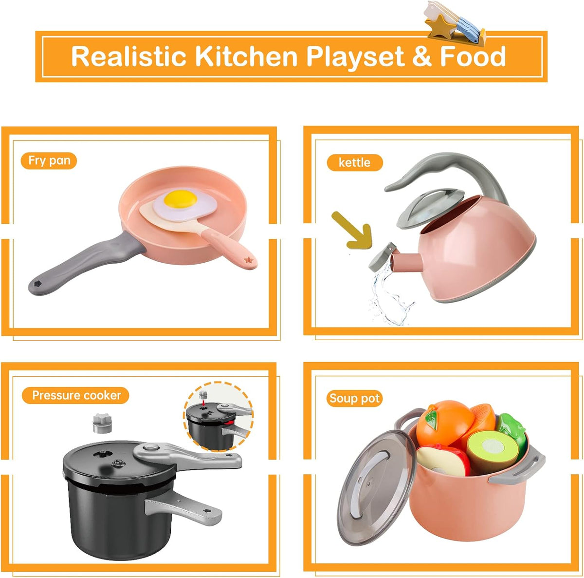 105 piezas de accesorios de juguete de cocina para niños, juego de cocina de camping y barbacoa para niños pequeños, juego de ollas, sartenes, utensilios de cocina de juguete, juego de