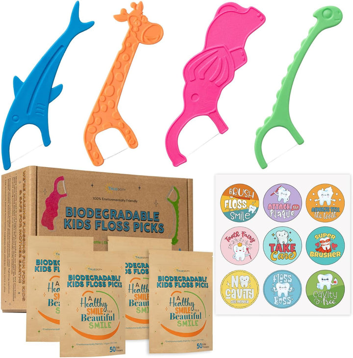 Hilo dental biodegradable para niños, paquete de 200, palillos de h...