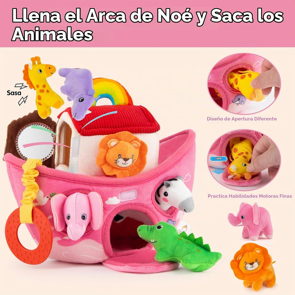 Juguetes para bebé niña de 6 a 12 meses, juguete rosa del arca de Noé con