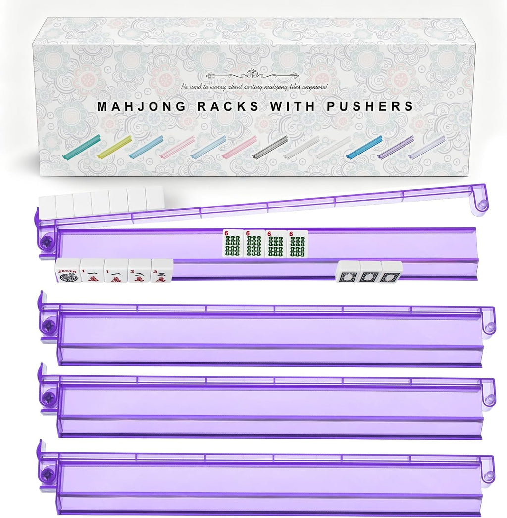 Soportes Premium Transparentes para Mahjong con Empujadores, Paquete de 4 Soportes Antideslizantes de Acrílico