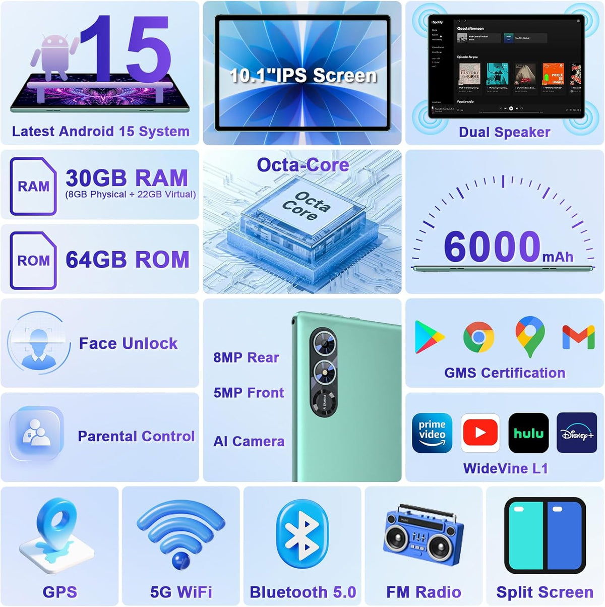 Tableta 2025 con Android 15 de 10 pulgadas con teclado de 30 GB de...