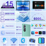 Tableta 2025 con Android 15 de 10 pulgadas con teclado de 30 GB de...