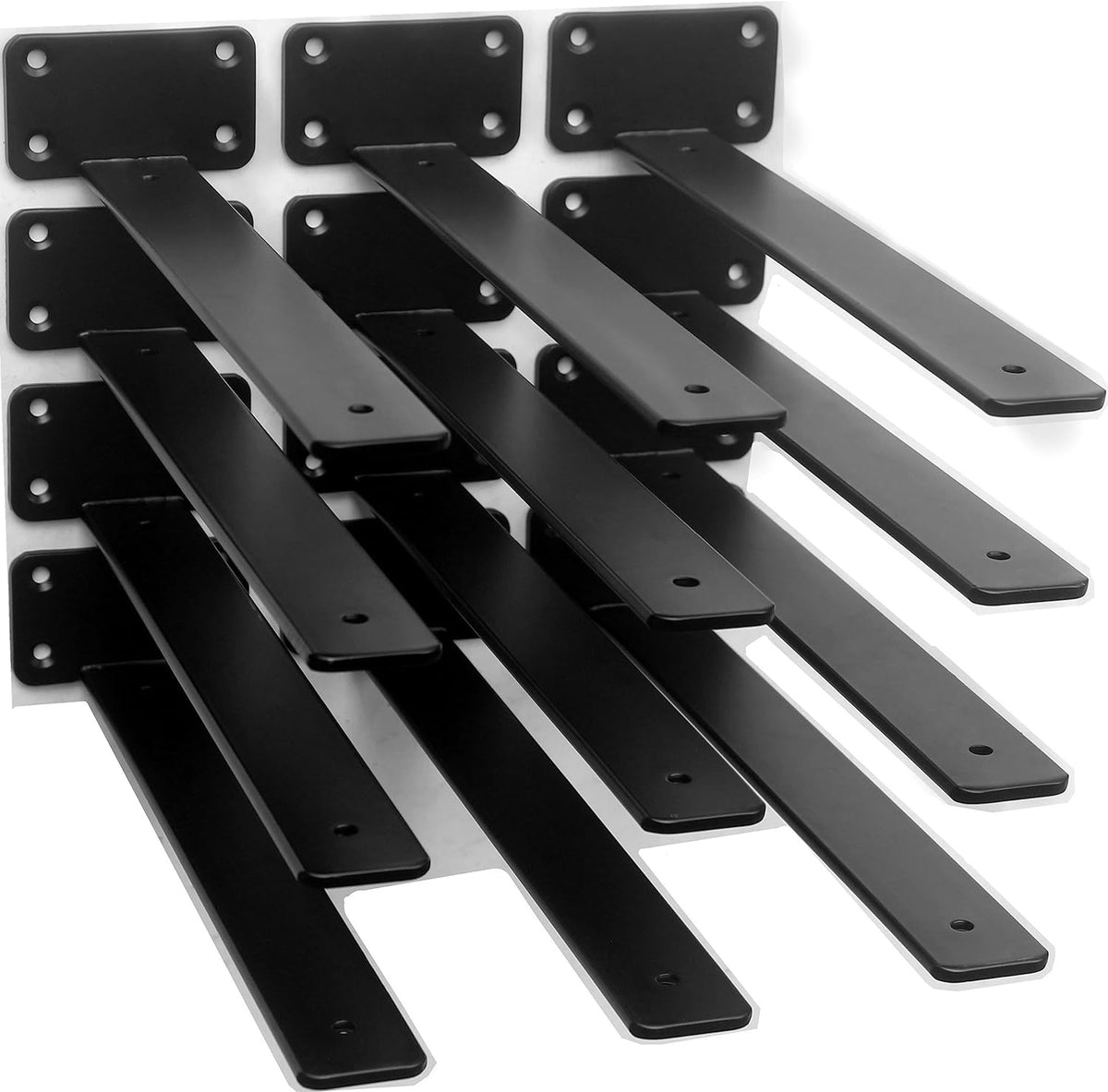 Paquete de 12 - Soportes de estante en L ocultos negros de 12 pulgadas (1/5 pulgada de grosor) Soportes de estante flotante de hierro Soportes de metal industriales rústicos para soporte de estante