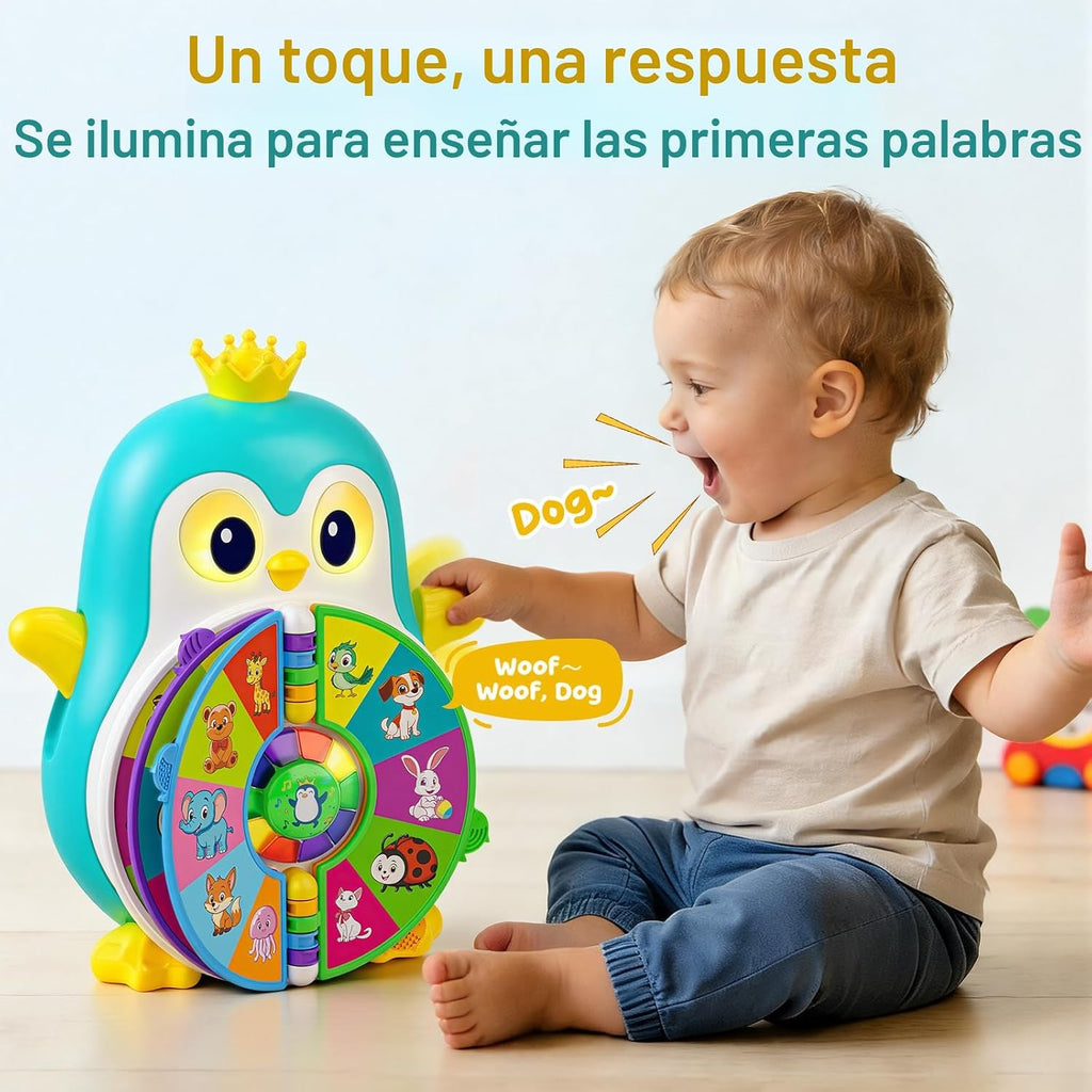 Juguetes de aprendizaje de pingüinos musicales para niños de 1 año, juguetes educativos bilingües para 1-3 años con 5 temas, sonido y luz, enseñanza de primera palabra para 12-18 meses, regalos de primer cumpleaños para niños y niñas