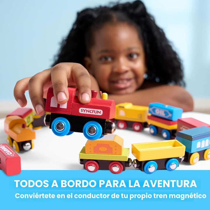 Montessori - Juego de tren de madera para niños 12 vagones