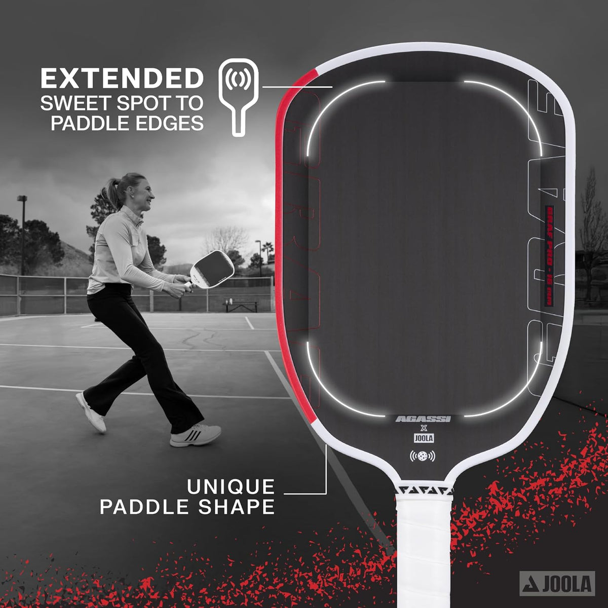 JOOLA GRAF Pro IV 16mm Pala de pickleball con punto óptimo extendido - Superficie de fibra de carbono aumenta el giro y el control - Película SK para potencia y punto óptimo más grande - Certificado