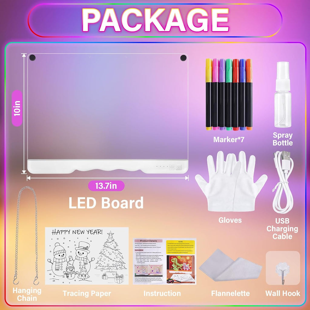 Tablero de dibujo LED recargable de 16 pulgadas para niños, tableta de dibujo con 7 colores y modos dinámicos, tablero de notas LED acrílico de borrado en seco, regalos para niños para Pascua