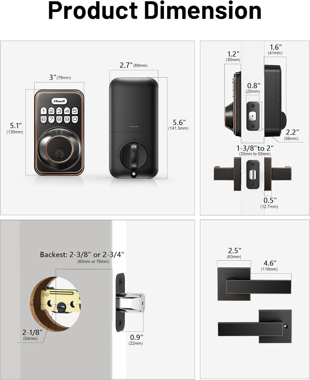 Zowill|Juego de cerradura electrónica de puerta de entrada sin llave, Bronce frotado con aceite
