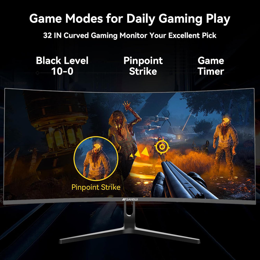 SANSUI Monitor de juegos curvo de 32 pulgadas 240Hz de alta tasa de...