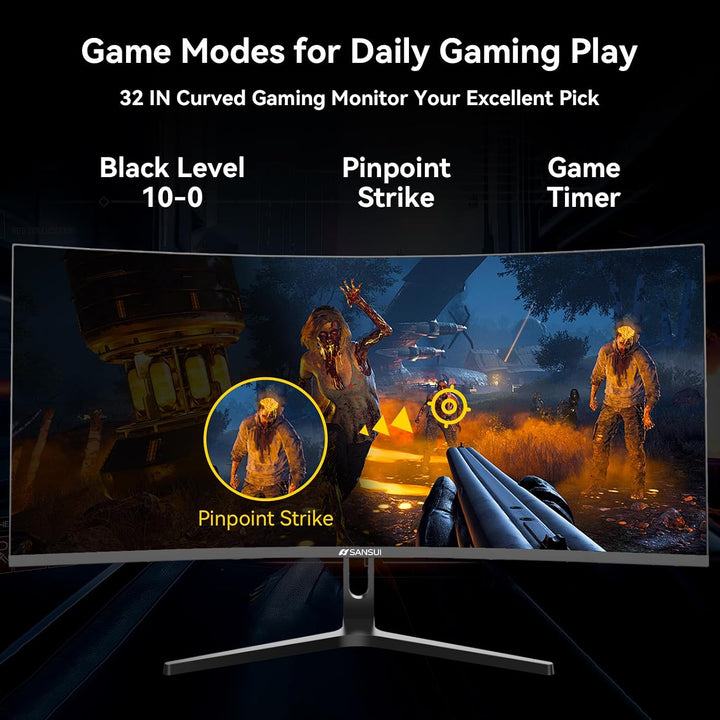 SANSUI Monitor de juegos curvo de 32 pulgadas 240Hz de alta tasa de...
