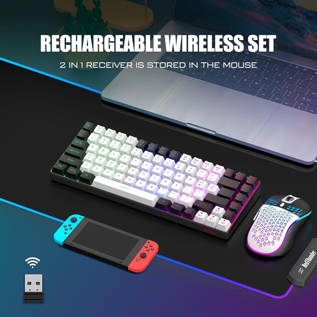 RedThunder K84 Combo de teclado y mouse inalámbricos, batería recar...
