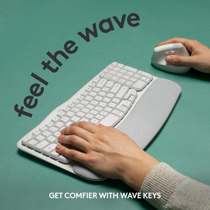 Logitech Wave Keys Teclado Inalámbrico Ergonómico con Reposamuñecas...