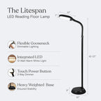 Lámpara Brightech Litespan - Lámpara de pie LED brillante para manualidades y lectura sobre silla, luz esteticista para extensiones de pestañas, lámpara de pie ajustable con cuello de cisne para sala de estar, dormitorio, oficina, color negro
