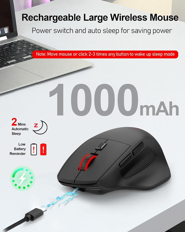 Redragon Ratón inalámbrico grande para manos grandes, tres modos de...