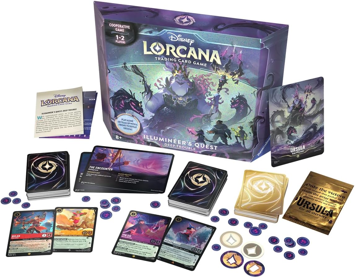 Ravensburger Disney Lorcana TCG: Illumineer's Quest - Deep Trouble | Aventura cooperativa contra Úrsula | Incluye cartas exclusivas y tapete de juego | Juego en solitario o en equipo | A partir de 8