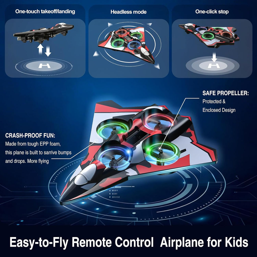 Avión de espuma Rc Planes con luces LED, avión de control remoto, avión de combate para niños y adultos de 8 a 16 años, 360 °F, rollo de acrobacias, drones para niños de 8 a 12 años, regalos