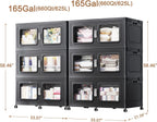 BROVIEW Contenedores de almacenamiento de 330 galones, caja de almacenamiento apilable extra grande de 1320 cuartos de galón con tapas y ruedas, armarios de plástico plegables resistentes, puerta