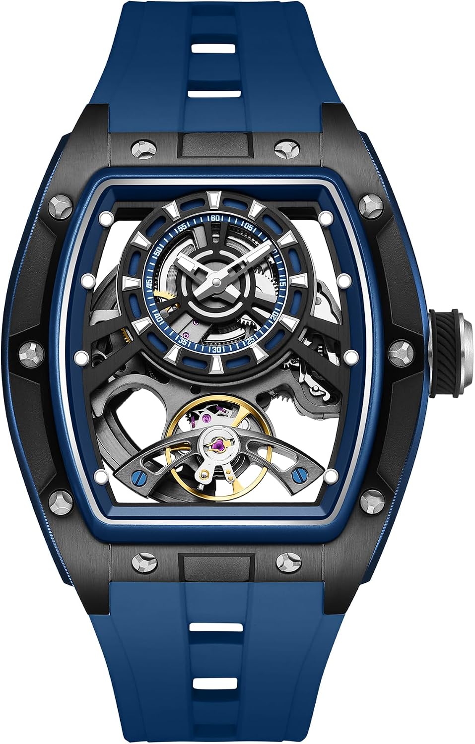 Paras Crown Relojes Automáticos para Hombre Caja de Acero Correa de Silicona Analógico 30M Resistente al Agua Reloj Mecánico Relojes de Moda para Hombre Relojes De Hombre