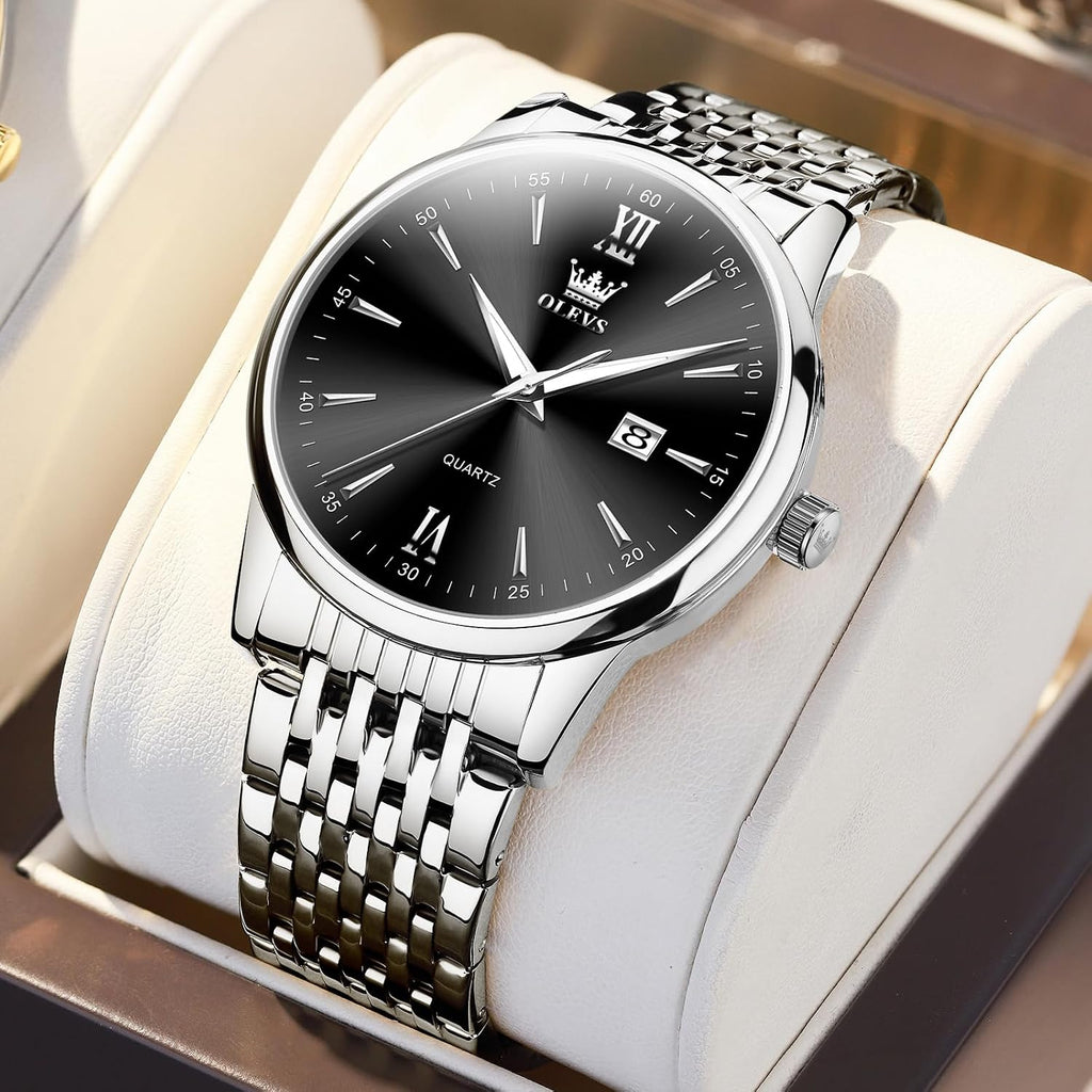 OLEVS Relojes para hombre de lujo de acero inoxidable 30M impermeable
