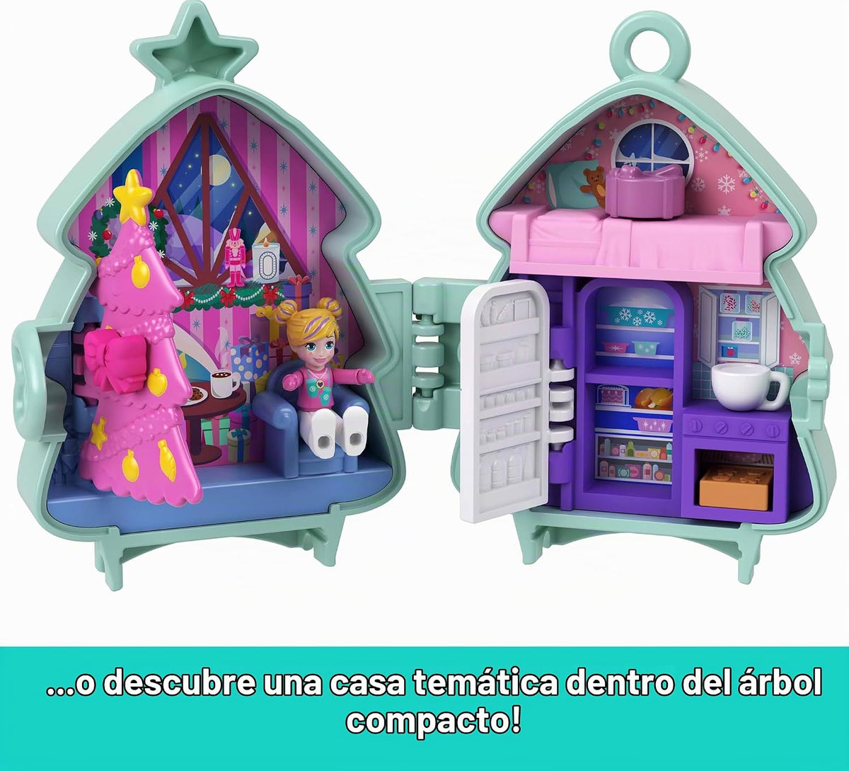 Polly Pocket Mini juguetes, paquete compacto apilable de vacaciones con micro muñeca, accesorios, animal de mascota, juguete de viaje con clip