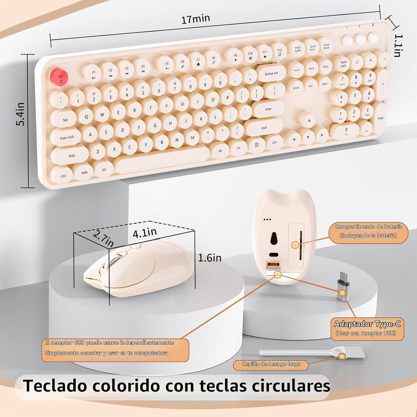 Teclado y mouse inalámbricos, 104 teclas redondas MOFII máquina de...