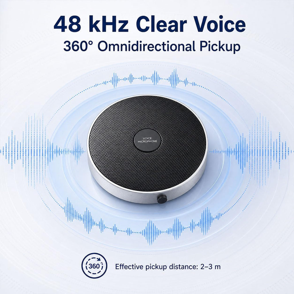 Micrófono de computadora de 360° para escritorio, micrófono de PC de conferencia USB, tecnología de cancelación de ruido, grabación, Skype, clase en línea, informador de corte, plug & play