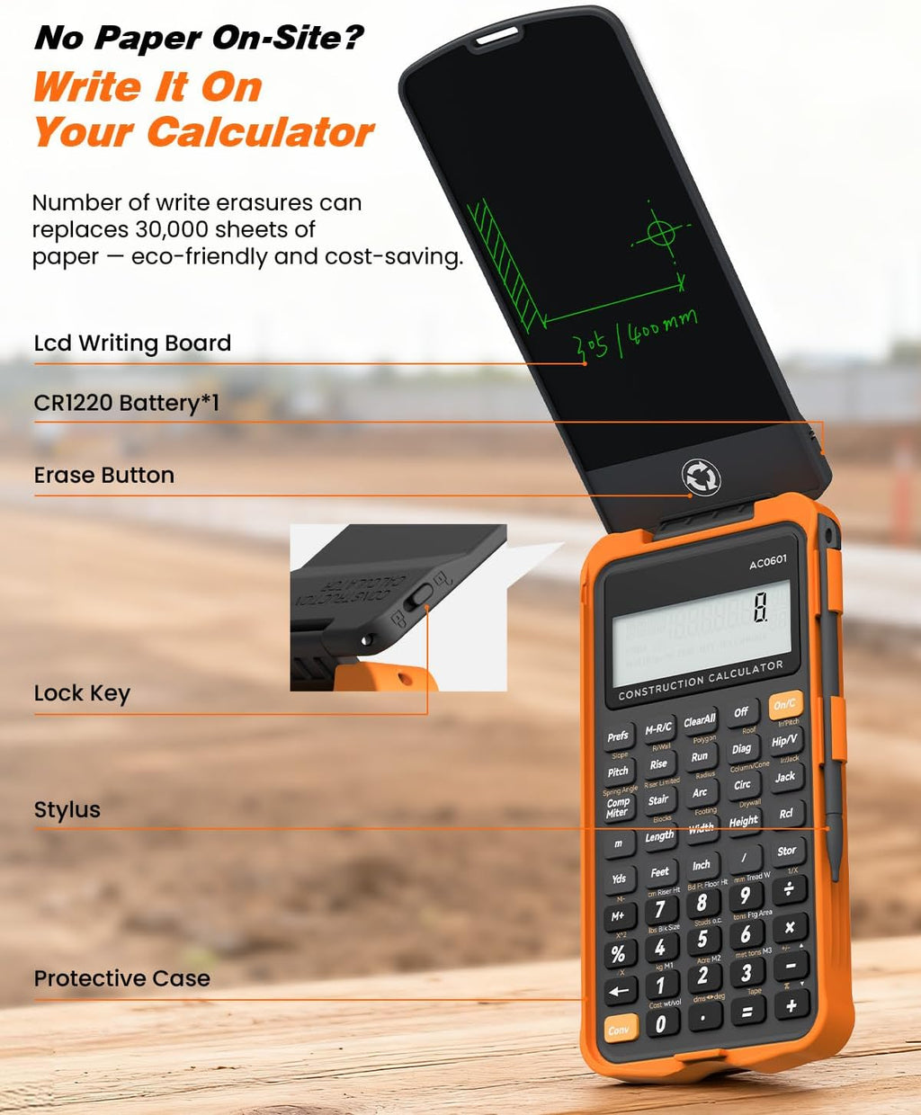 ROATEE Calculadora de construcción con tableta de escritura Industrial y