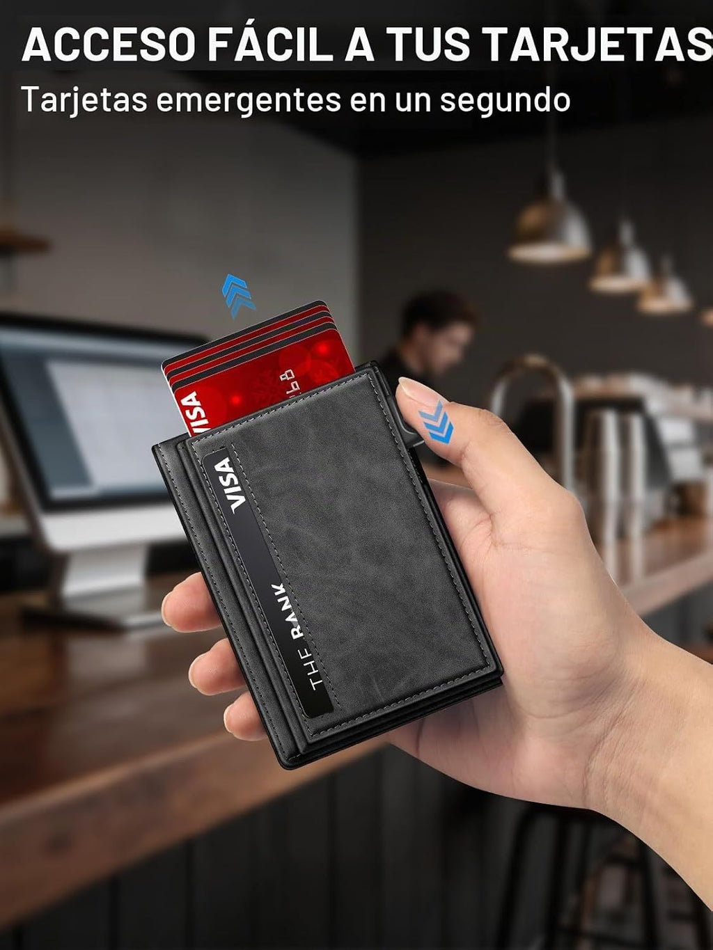 Billetera para hombre con bloqueo RFID minimalista para 12-14 tarjetas | Cartera inteligente delgada y plegable con ventana para identificación y ranura para efectivo, bolsillo frontal, estuche