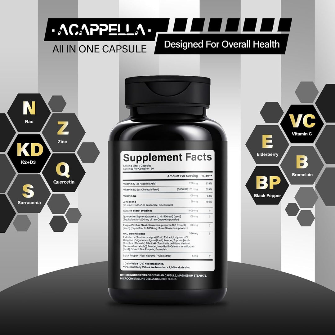 ACAPPELLA N-acetil cisteína vitamina D3 K2 Zinc Quercetina Sarracen...
