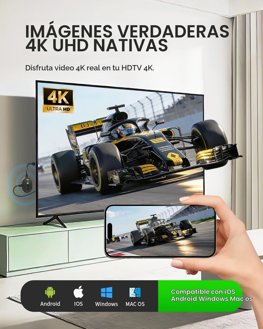 AIMIBO Adaptador de pantalla inalámbrico 4K verdadero 2.4G+5G a 60Hz Plug
