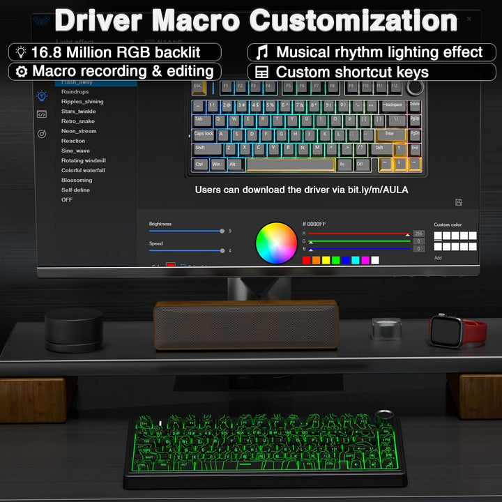 AULA Teclado mecánico inalámbrico F75 Pro con perilla, 75% teclados...
