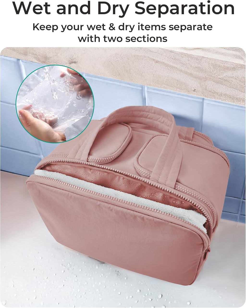 BAGSMART Bolsa de Aseo de Viaje, Bolsa de Aseo Resistente para Mujeres, Bolsas de Aseo Ampliamente Abiertas y Esponjosas para Viajar, Organizador Grande de Bolsa de Cosméticos de Viaje para Accesorios