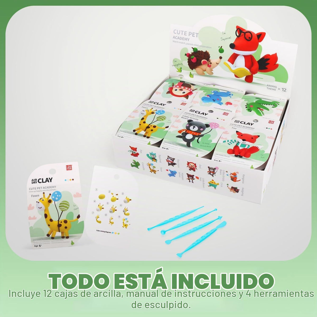 LOUFOR Kits de arcilla seca al aire para niños, 12 cajas