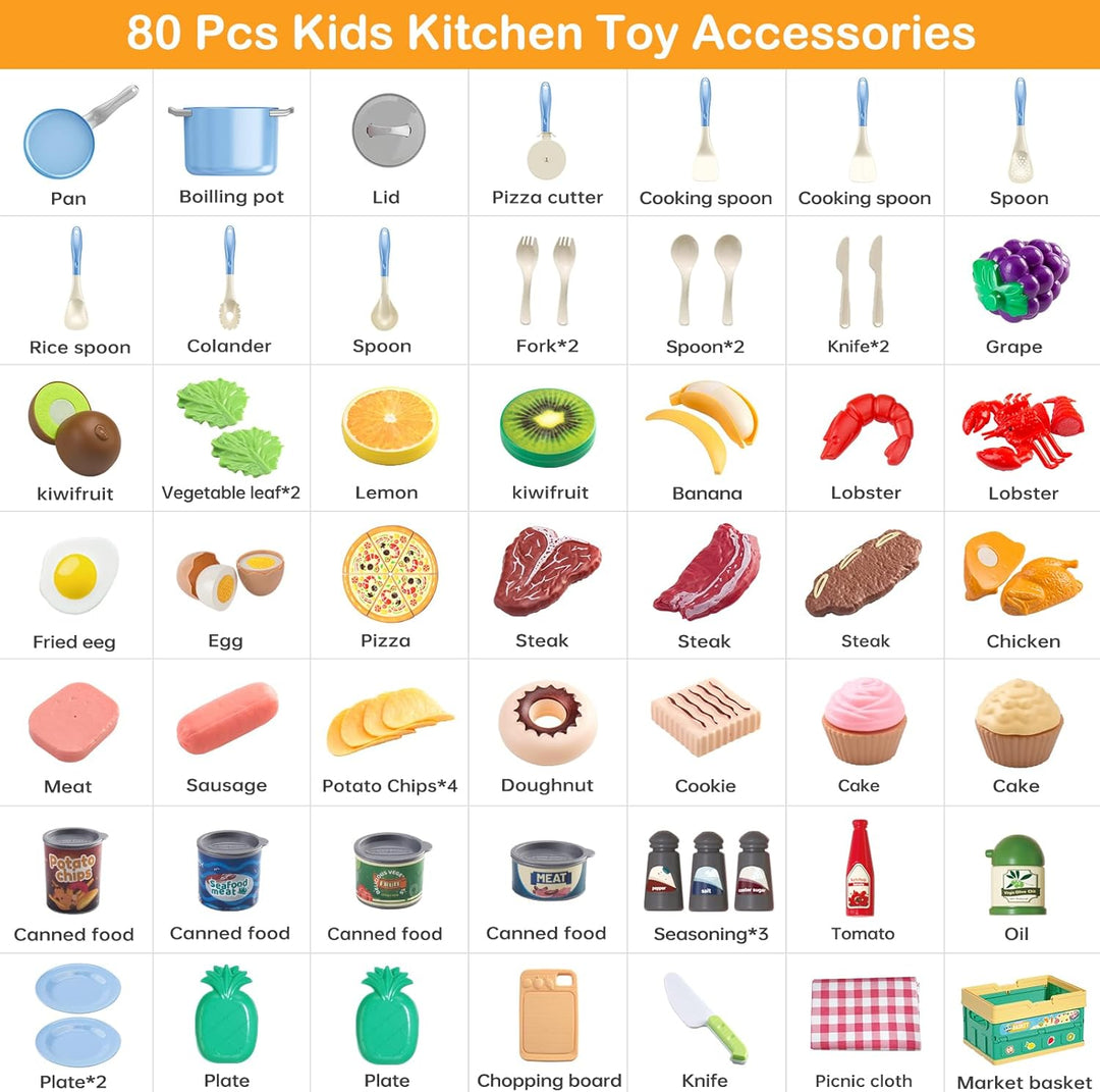 80 piezas de juego de cocina, juego de cocina de imitación para niñ...