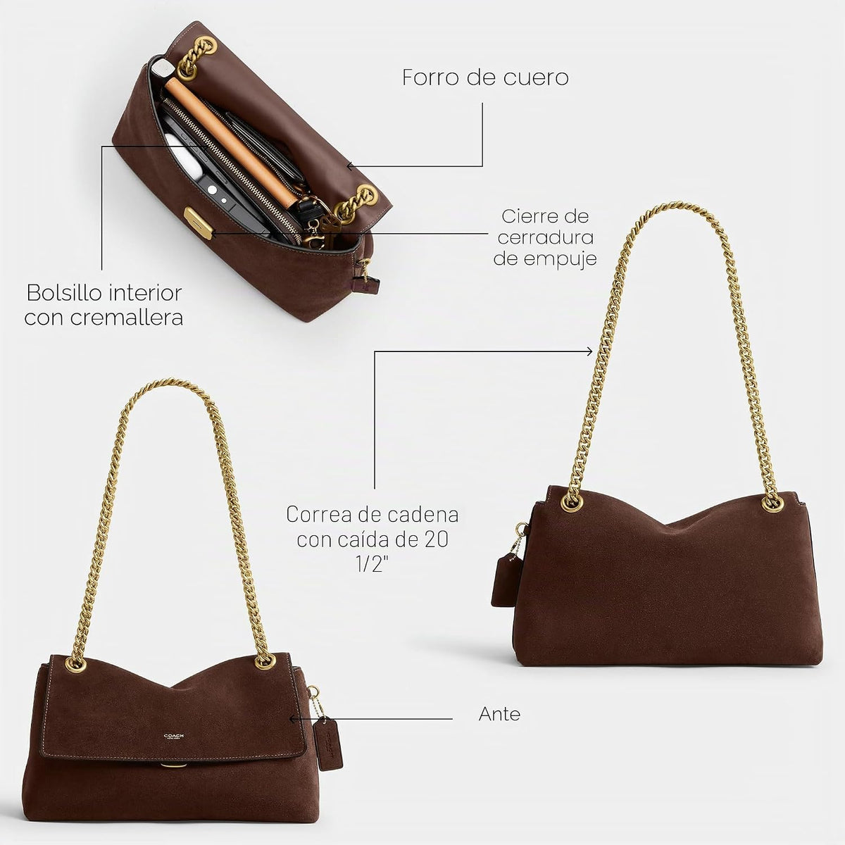 Coach Bolso de hombro Chelsea de cuero de grano natural para mujer 30
