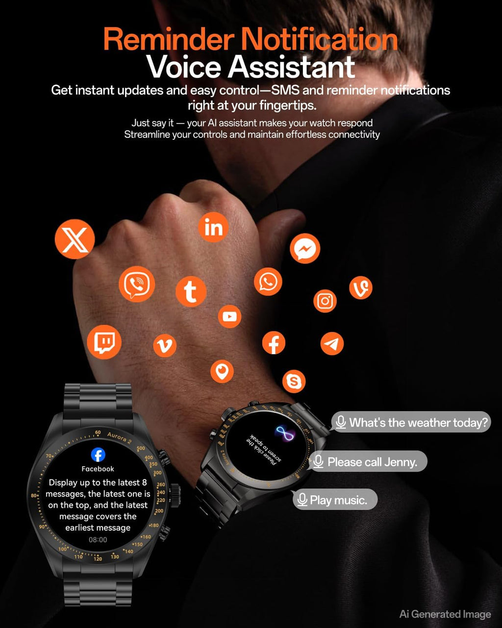 Aurora 2 - Reloj inteligente para hombre, pantalla AMOLED HD de 1.32 pulgadas, reloj inteligente para hombre, respuesta/llamada, reloj inteligente de 350 mAh, monitor de sueño, oxígeno en