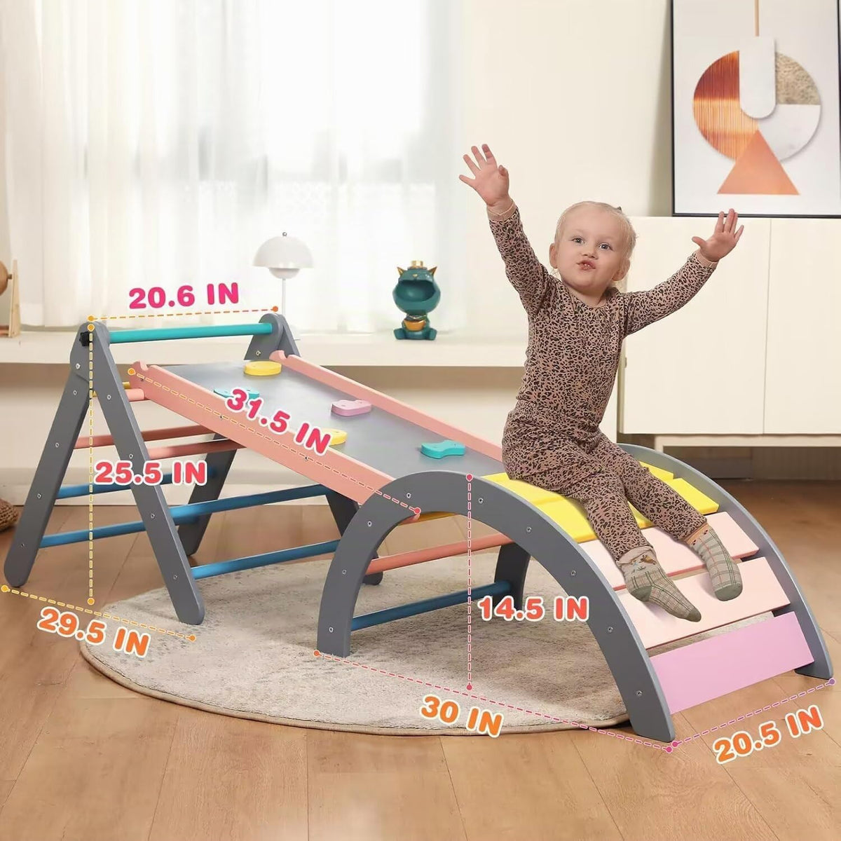 Pikler - Juego de triángulos con cojín, 7 en 1, juguetes de escalada para interiores