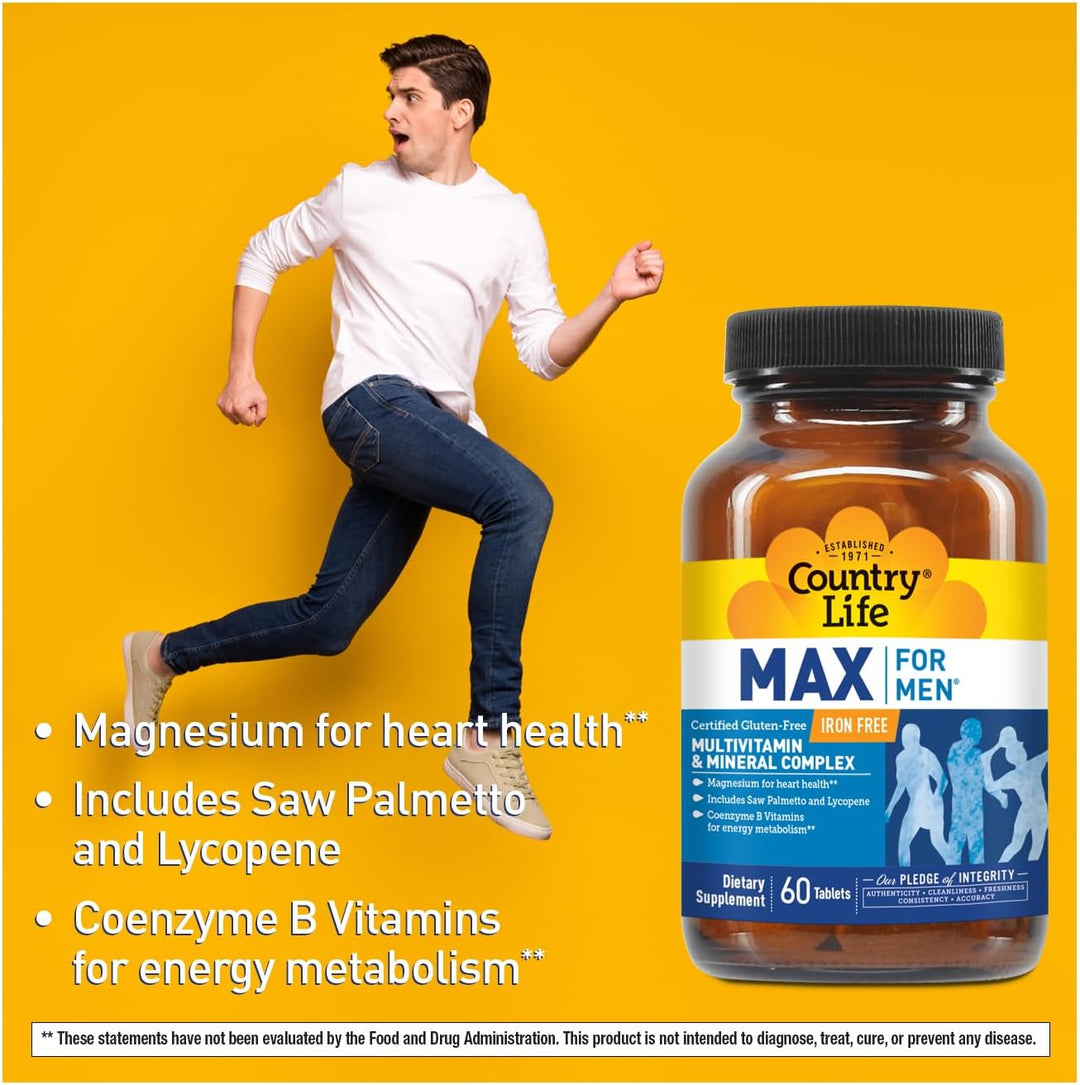 Country Life Max for Men, Complejo multivitamínico y mineral, sin h...