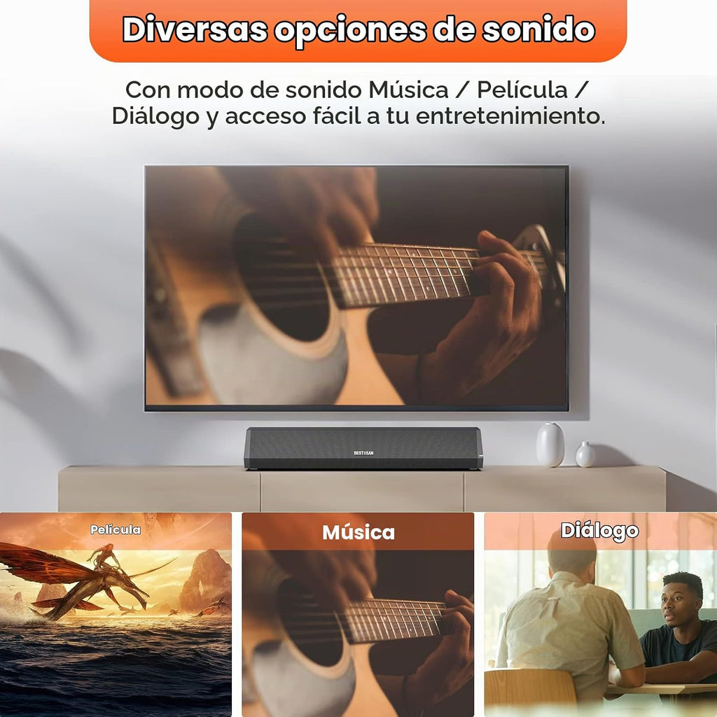 Barras de Sonido Bestisan para TV, Barra de Sonido Pequeña de 16'/50W para TV, Barra de Sonido con Profundidades de Sonido Mejoradas/DSP/Bass+/3EQ, Altavoces de Sonido Surround para TV Funciona con