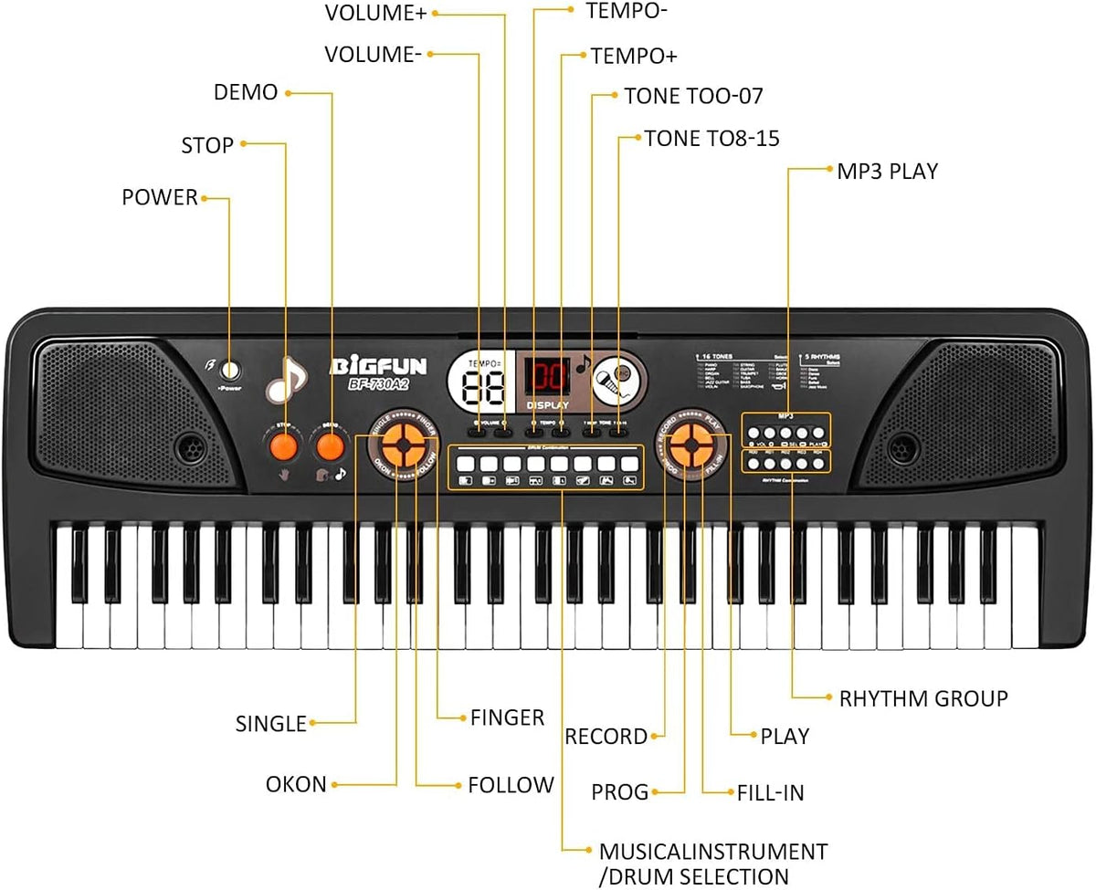 Piano de teclado para niños de 61 teclas con pantalla LED y micrófono