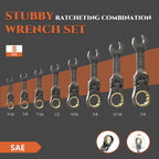 Juego de llaves rechonchas, 8 piezas SAE (5/16"- 3/4") con cabezal flexible de 180°