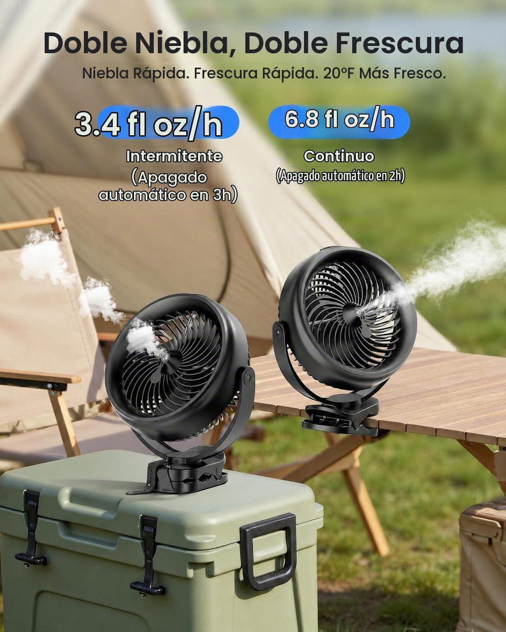 Koonie Ventilador de nebulización de batería de 10000 mAh con clip,...