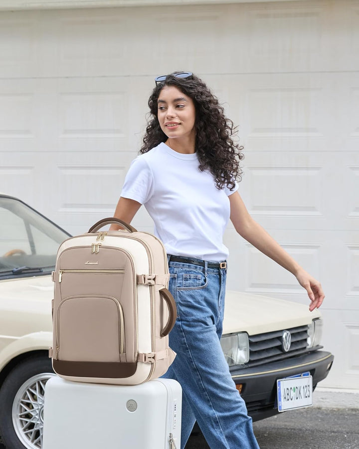 LOVEVOOK Mochila de viaje para mujer y hombre, Grisáceo Rosa-beige-...