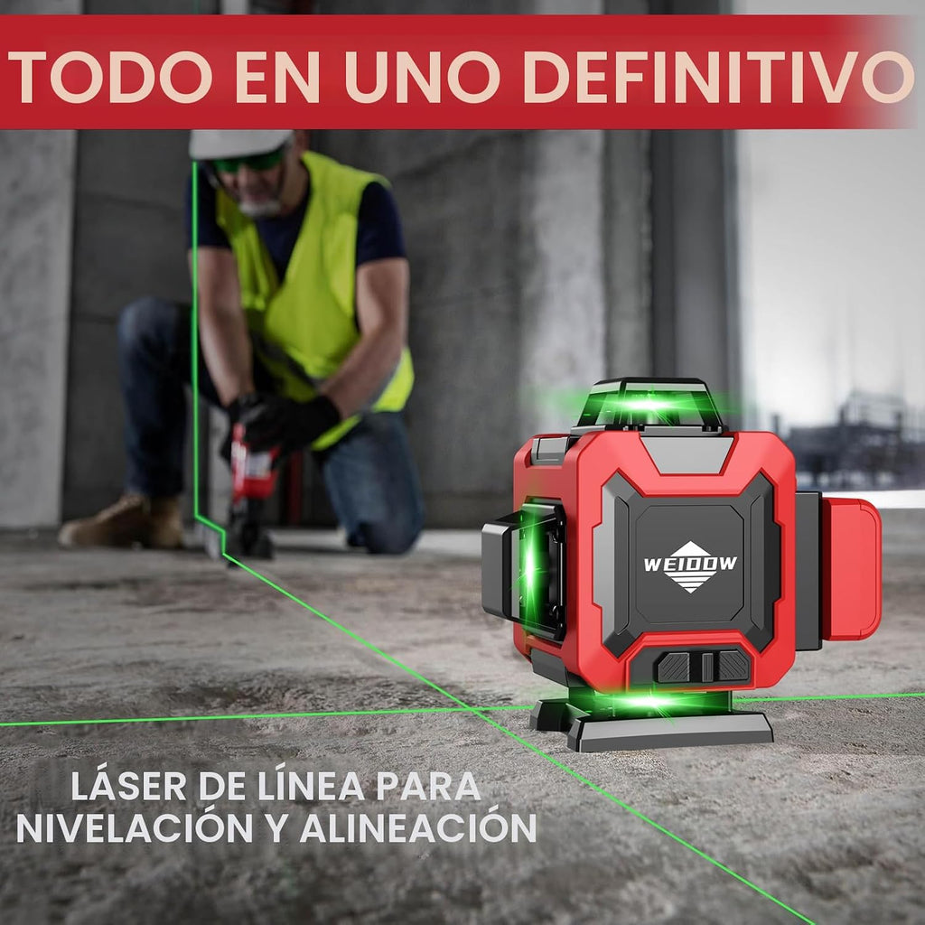 WEIDDW Nivel láser 360 ° Línea cruzada verde herramienta de medición láser autonivelante