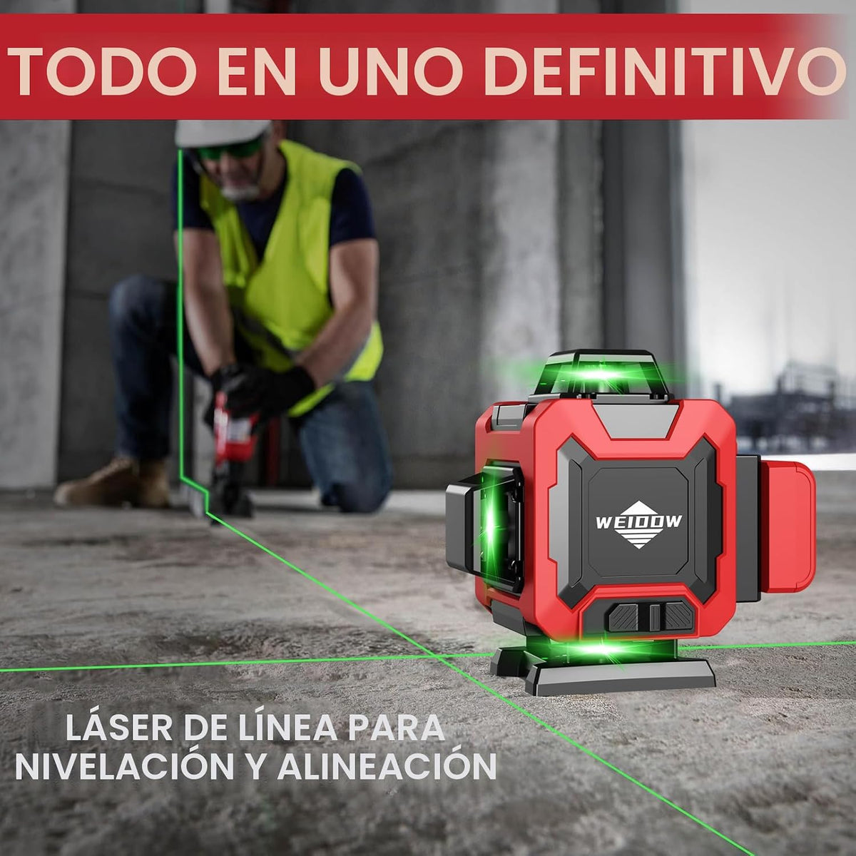 WEIDDW Nivel láser 360 ° Línea cruzada verde herramienta de medición láser autonivelante