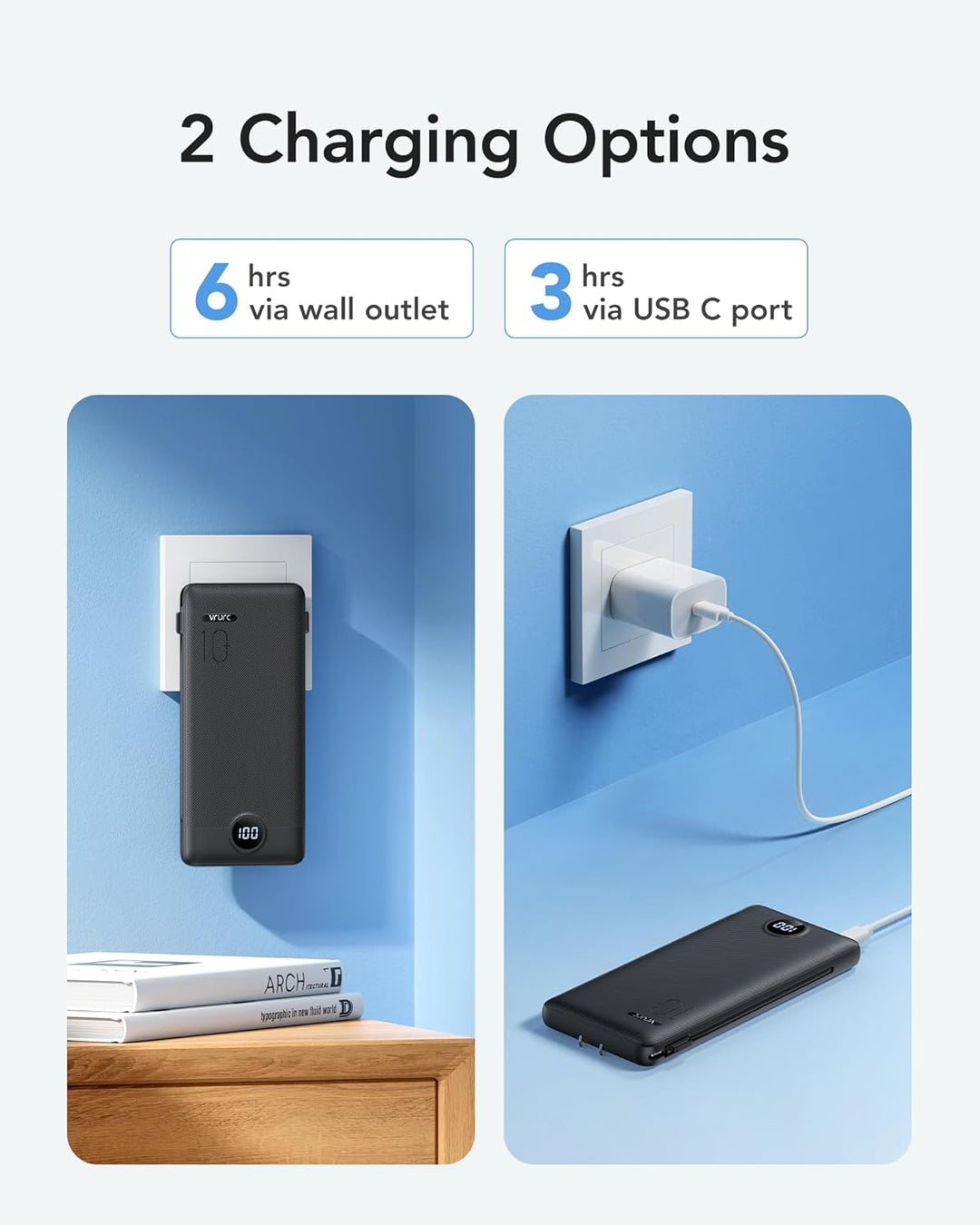 VRURC Cargador Portátil con Enchufe de Pared, 10000mAh Cargador Por...