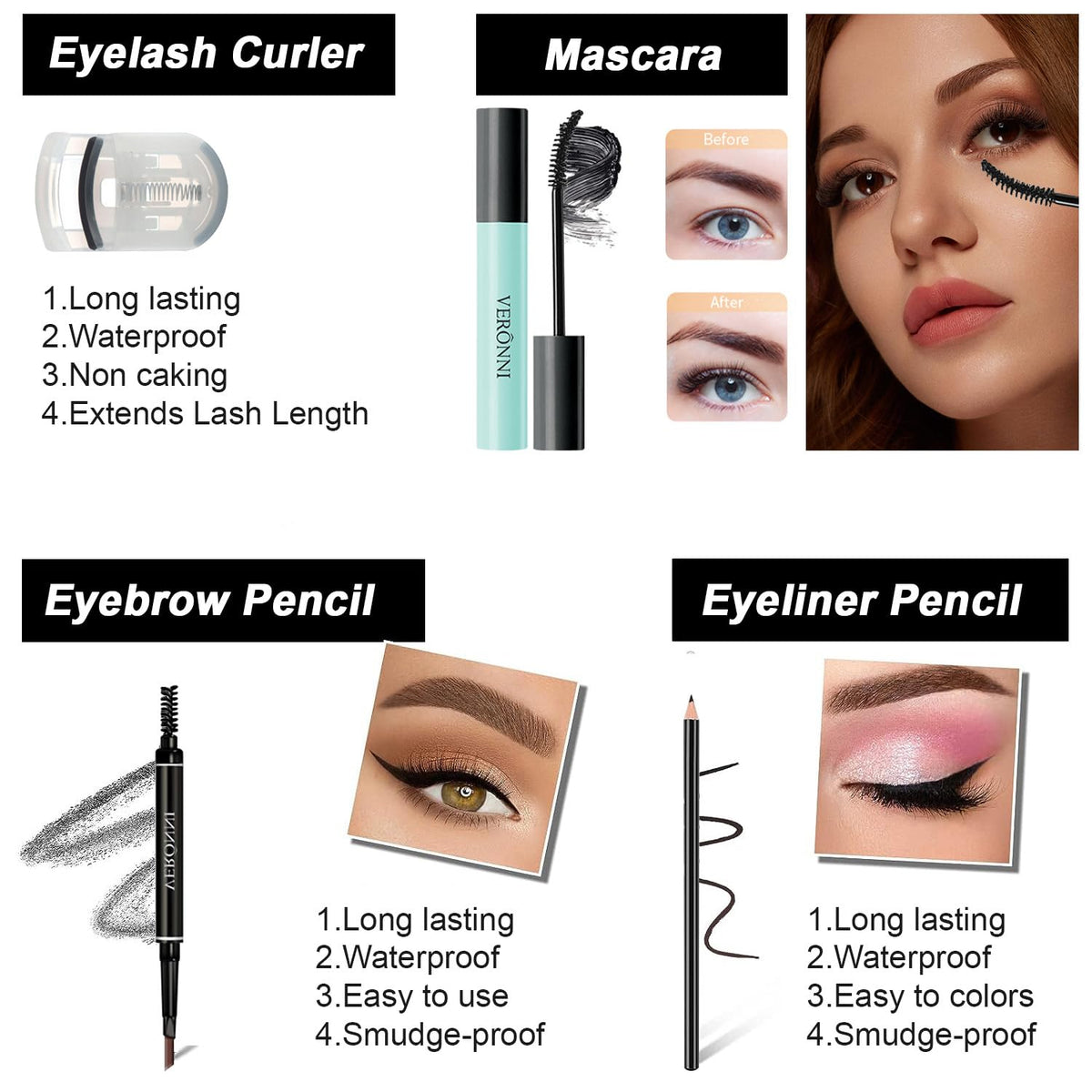 VERONNI Kit de maquillaje todo en uno, maquillaje de ojos y labios...